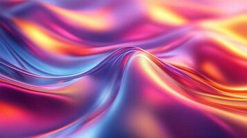 Background with abstract waves. Vibrant holographic chrome gradient. photo