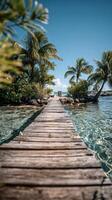 Serene summer vacation on a wooden dock with clear ocean views photo