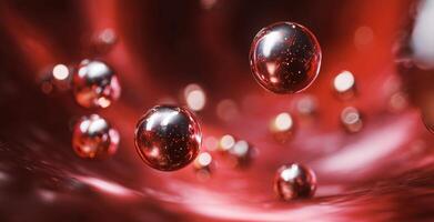 Red blood cells flow through a metallic environment, symbolizing rejuvenation and vitality. The glowing gold elements represent youth, reflecting a connection between biology and metal's power. photo
