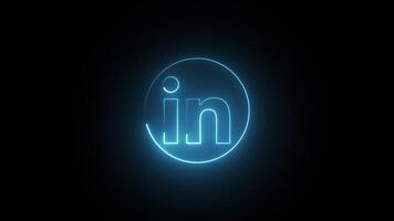 Glowing neon LinkedIn logo icon animation, glowing neon LinkedIn icon animation 4k on black background, with alpha. video