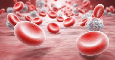 Red blood cells circulate through the bloodstream, carrying oxygen and nutrients. This depiction emphasizes the connection between youth, gold, and the rejuvenating properties of blood. photo
