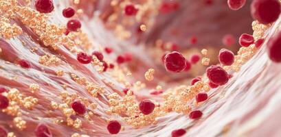 This visual representation highlights the interaction of blood cells and metallic elements, emphasizing rejuvenation and vitality. photo