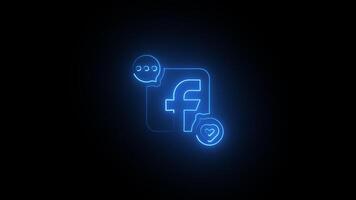 Glowing neon social media Facebook massage logo icon animation, glowing neon Facebook notification icon animation 4k on black background, with alpha. video