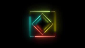 Glowing neon squares with colorful light effect video