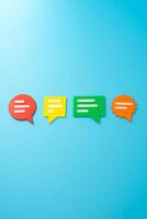 Conversational figures. Opinions and feedback. Dialogue, online comments, collaborative brainstorming, or public sentiment. Civic engagement, social media culture, or consumer feedback. photo