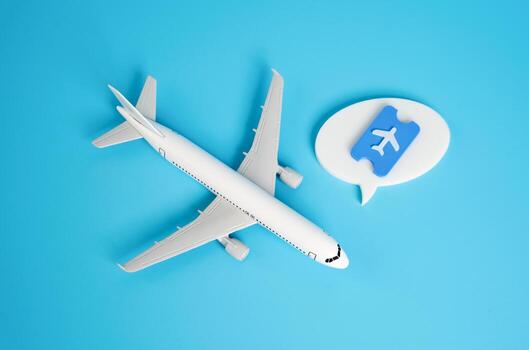 Airplane and ticket. Flight booking. Security and booking policy for passengers. E-ticketing systems. Customer journey optimization or travel documentation rules. photo