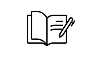Animated black and white line drawing of an open book with a pen video