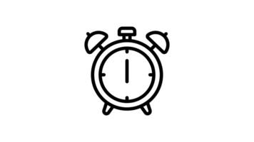 Animated black and white outline of an alarm clock ticking away time video