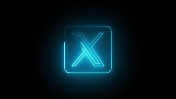 Glowing cyan color neon Twitter, X icon loop animation, glowing neon Twitter, X logo animation 4k on black background, with alpha. video
