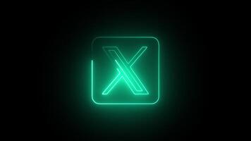 Glowing green color neon Twitter X icon loop animation, glowing neon Twitter X logo animation 4k on black background, with alpha. video
