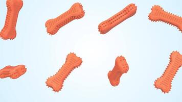 Chew Toys Falling on a Light Blue Background. Orange Color Chew Toys 3D. 4K video