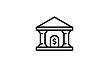 Animated black and white line drawing of a bank building with a dollar sign video