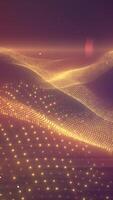 Smooth waves of glowing golden particles flow through a dreamy violet space video