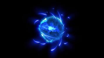 A 3D illustration of a blue-tinted atom in which protons and neutrons increase their speed, heating the atom and causing it to explode. video