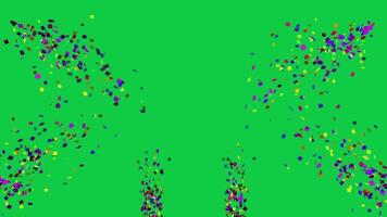 Confetti explosion from top and bottom corner, colorful confetti celebration animation on green screen background video