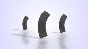 Firearm Magazines on a Light Reflective Floor. Gun Magazines 3D Animation. 4K video