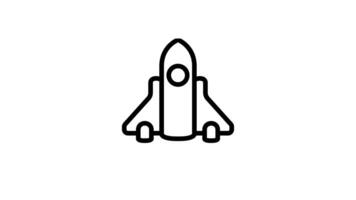Animated black and white outline of a rocket soaring into space video