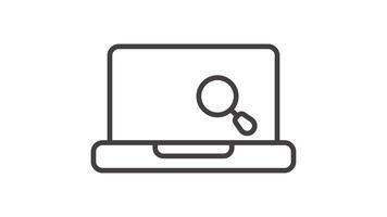 Animated laptop with a magnifying glass over a web page video
