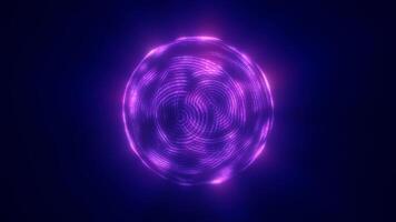 un' raggiante viola sfera con intricato tipo neon modelli galleggiante nel un' buio sfondo, somigliante futuristico tecnologia o astratto digitale arte, nel alto qualità 4k, movimento design video