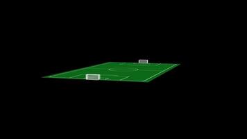 3D soccer field with two goals and black background video