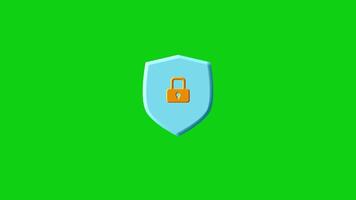 Data protection shield with lock icon on green background video