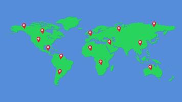 World map with location markers on continents video