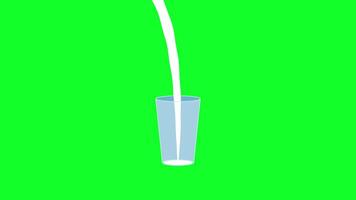 Milk pouring into transparent glass on green background video