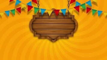 festa junina animated background with wooden signboard, cactus, colorful pennants and lanterns video