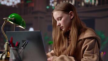Academic student working on diploma essay in a calm library environment, employing mixed educational database on campus. Dedication and strong focus on achieving intellectual goals. Camera A. video