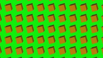 Seamless pattern with brown paper bags on green background video