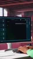 Vertical Spacious elegant home office with PC showcasing online finance activities. Ideal environment for visualizing trends, liquidity data, profit tracking and stock trading performance. Camera A. video