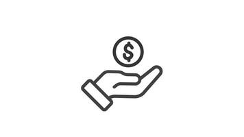 Animated hand holding a dollar coin with arrows pointing upwards video