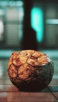 CGI old soccer ball in empty subway video