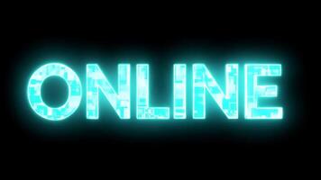 Animated Neon glowing Text ONLINE on black background. Colors 2026 text motion graphics. 4k footage. video