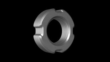 Steel Slotted Nut Rotating on a Transparent Background. Seamless Loop. 4K video