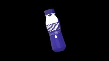 Yogurt Bottle Rotating on a Transparent Background. Seamless Loop. 4K video