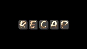 Gold recap lettering on dark square buttons. Suitable for adding stylish text elements to designs for presentations or social media posts. 4k alpha channel video