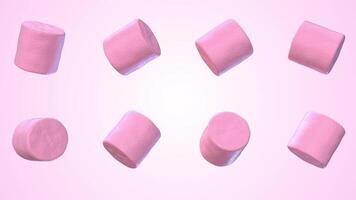 Marshmallows Falling on a Light Background. Colorful Marshmallows 3D Animation. 4K video