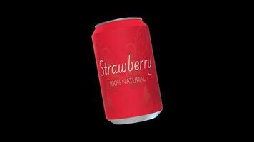 Strawberry Juice Can Rotating on a Transparent Background. Seamless Loop. 4K video