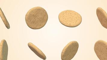 Cookies Falling on a Light Background. Biscuits 3D Animation. 4K video