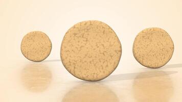 Cookies on a Light Reflective Floor. Biscuits 3D Animation. 4K video