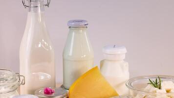 Various dairy products arranged on a table video