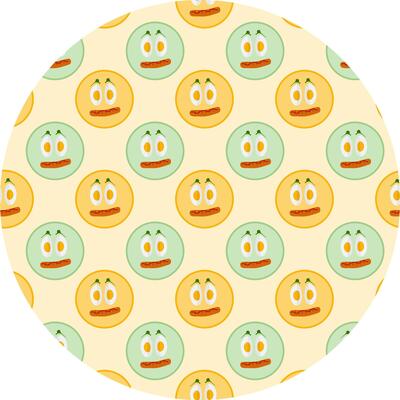 Food emoticons Seamless Pattern on Circle Background Cute Characters Motivation Cards Backdrop idea. Isolated illustration Food Poster Background Banner, leaflets, price tag, social media post