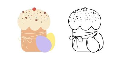 HandDrawn Easter Cake and eggs Colorful and Outline Easter Sticker Icon Pictogram Design Element Set. Isolated Illustration Easter Greeting Themes Cards, poster, banner, leaflets, labels, price vector
