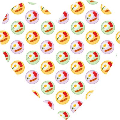 Fried Egg Microgreens tomato slices and grill sausage on plate Seamless Pattern on heart shape fond. Isolated illustration Food Theme or Menu Cards Banners, leaflets, labels, price tag, posters