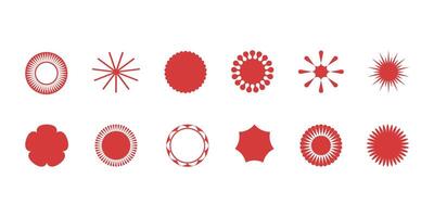 Red decorative round elements with geometric patterns. Abstract digital ornaments, icon sheet. vector