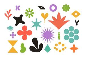 Bright colorful flat unique elements for decoration or craft design. Abstract blobs and figures. vector