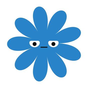 Bored cartoon flower with a blank expression and geometric petals. A colorful, minimalist bloom with subtle emotion vector