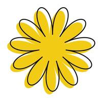 Flat yellow flower with imperfect black contour lines. Minimalistic design with vivid seasonal energy. vector