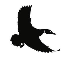 a silhouette of a duck flying in the air, flying duck illustration vector